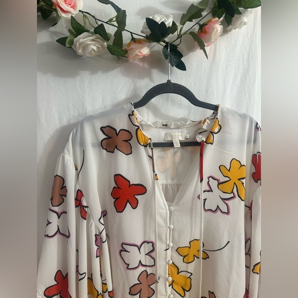 2024 Ted Baker Thurso Floral Print Blouse Blanche Coloration - Chemisier - Picture 2 of 4
